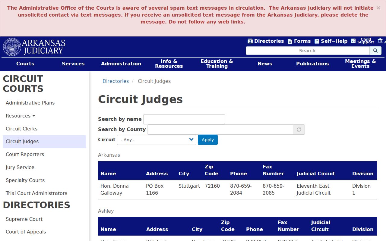 Calhoun County court dates and Thirteenth Judicial Circuit judge directory