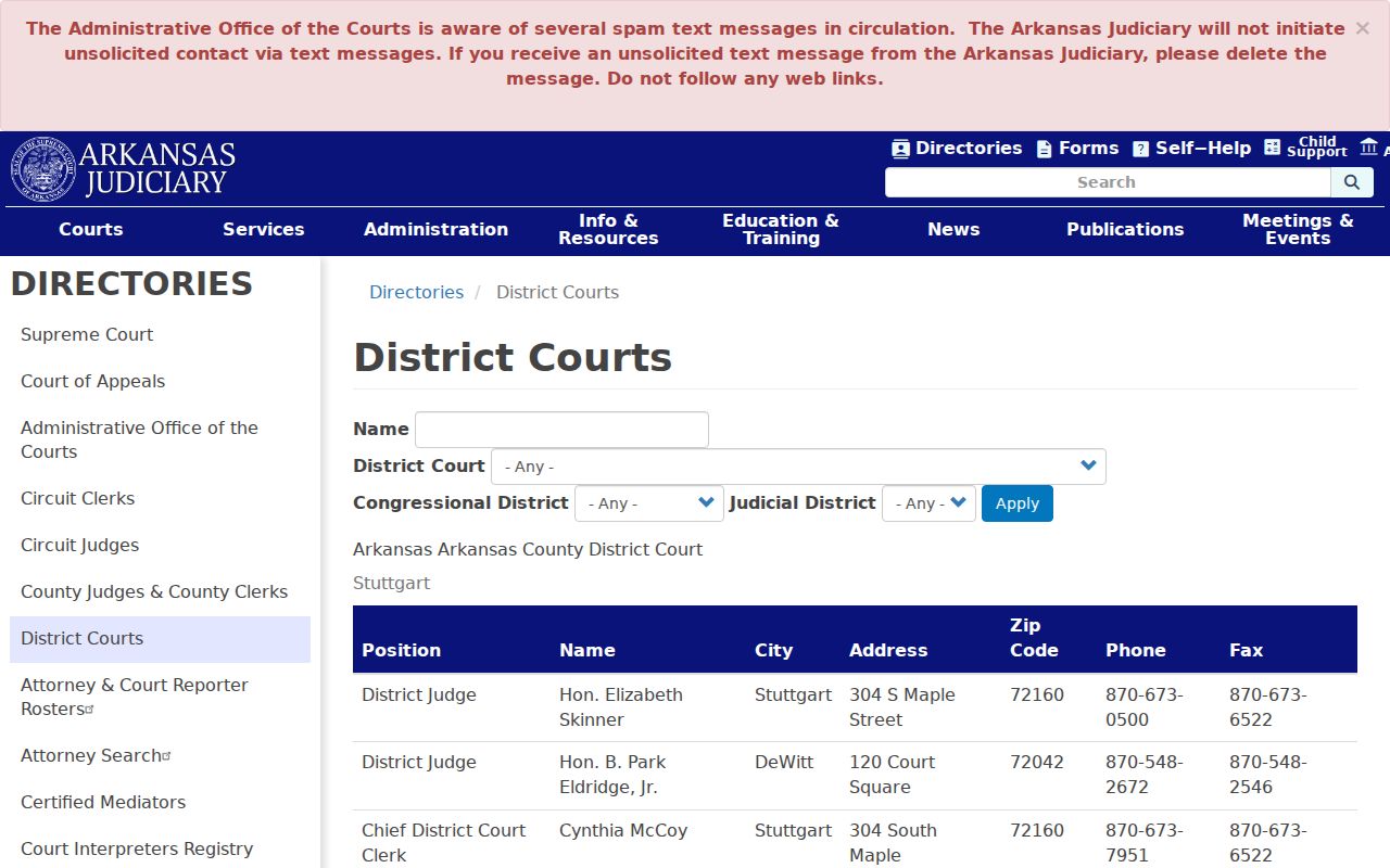 Hampton district clerk listings for Calhoun County court dockets